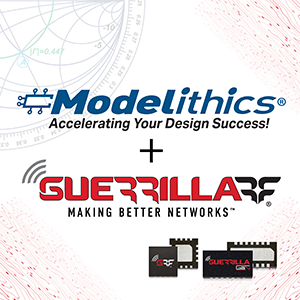 Guerrilla RF and Modelithics joint press release graphic — high-power GaN HEMT models